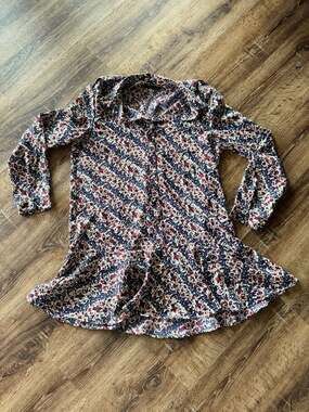Sfera Paisley Floral Ruffle Hem Button Down Shirt Dress Size L